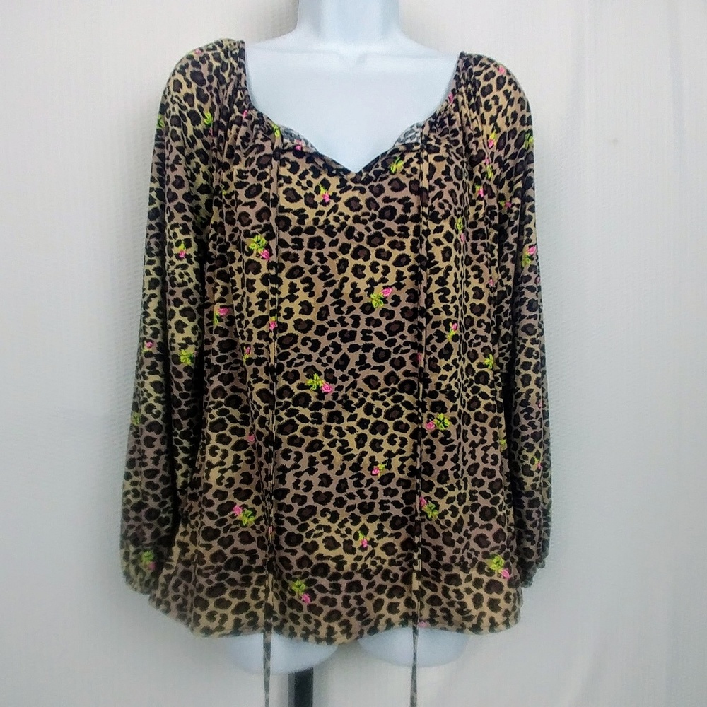 Betsey Johnson Cheetah Floral Pheasant Blouse